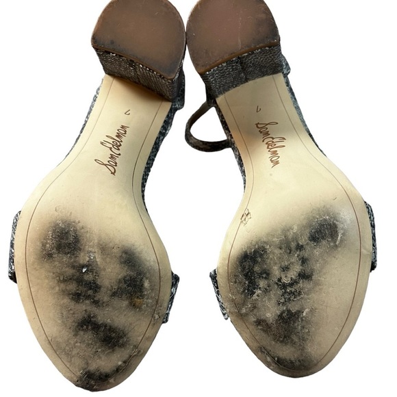 Sam Edelman Snakeskin Yaro Block Heeled Ankle Strap Sandals Silver Pumps 7 - Picture 11 of 15